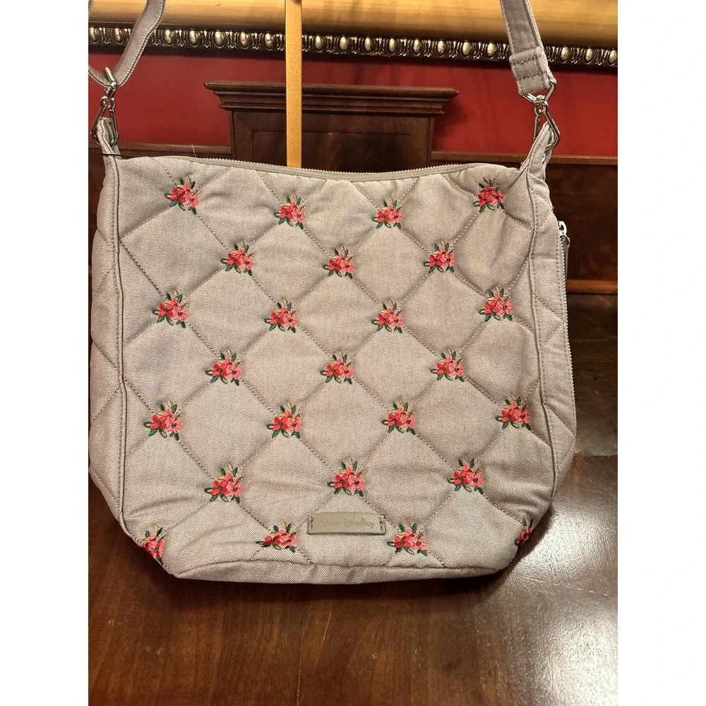 Vera Bradley Carson Hobo Bag Denim Gray Floral Quilted Crossbody NWT